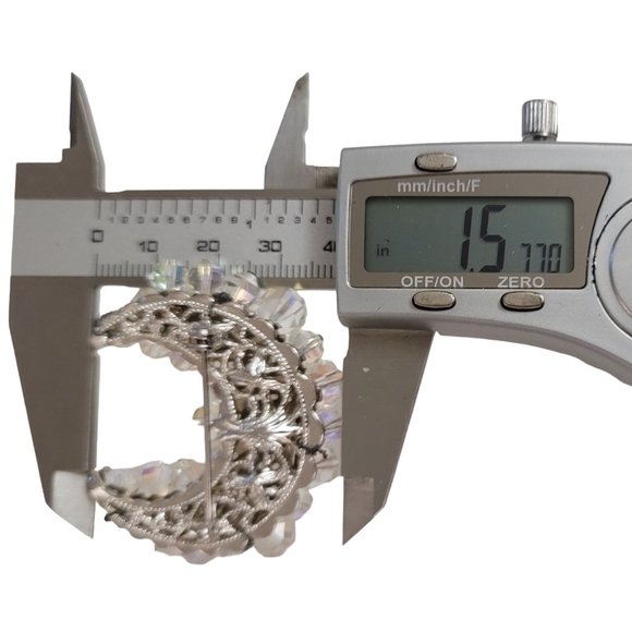 Silver Tone AB Cluster Beaded Crescent Moon Style Brooch Pin E20 - Picture 9 of 11